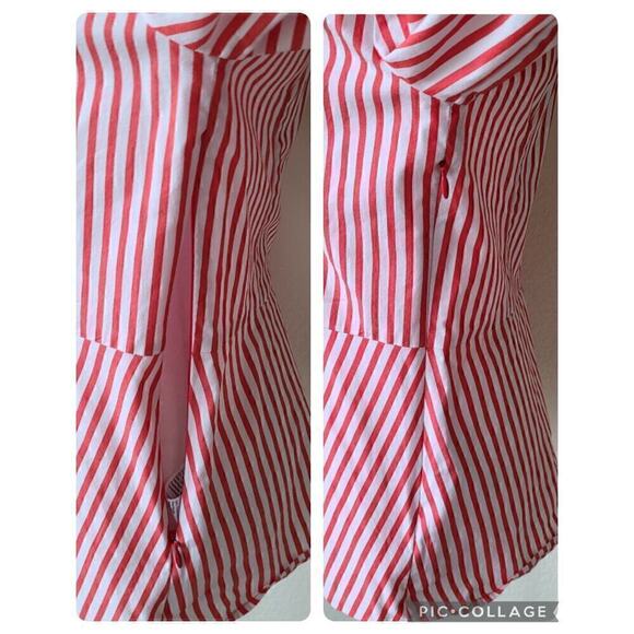 Universal Standard X J Crew Top XS Preppy Work Career Poplin Tie-Sleeve Striped - Picture 7 of 12